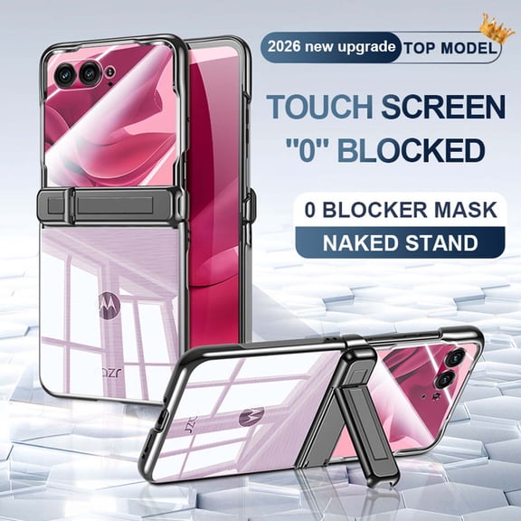 GJL Clear Case with Hidden Kickstand for Motorola Razr Ultra (2026)/Razr Ultra (2025), Built-in Tempered Glass Screen Protector and Full Hinge Protection, Shockproof Cover, Black