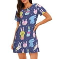 thumbnail image 1 of Fotbe Chemise de Nuit en Coton pour Femmes Motif Lapin, Manches Courtes, Décontractée, Imprimée, 1 of 6