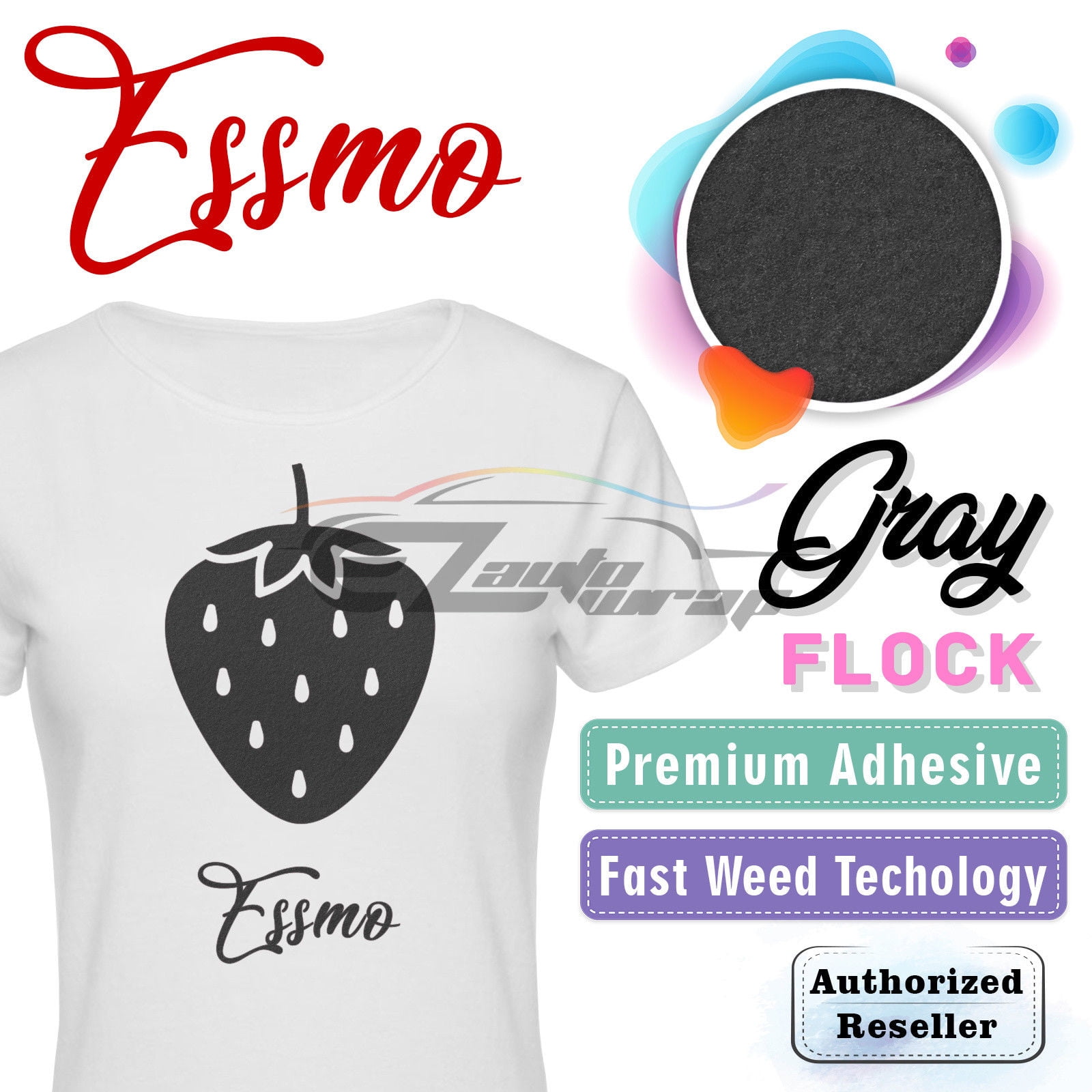 ESSMO Gray Flock Heat Transfer Vinyl HTV Sheet T-Shirt 20" Wide Iron On Heat Press DF15 20"x480"