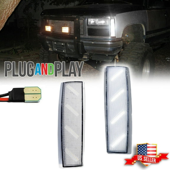 GTINTHEBOX Clear White LED Front Side Marker Corner Lights For 1988-1993 GMC C1500 C2500 C3500
