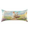 thumbnail image 3 of Haosy Satin Pillowcase for Hair and Skin Standard Cooling Silk Pillow Case with Envelope Closure Cartoon Bunny Walks with Easter Eggs 20"x26", 3 of 9