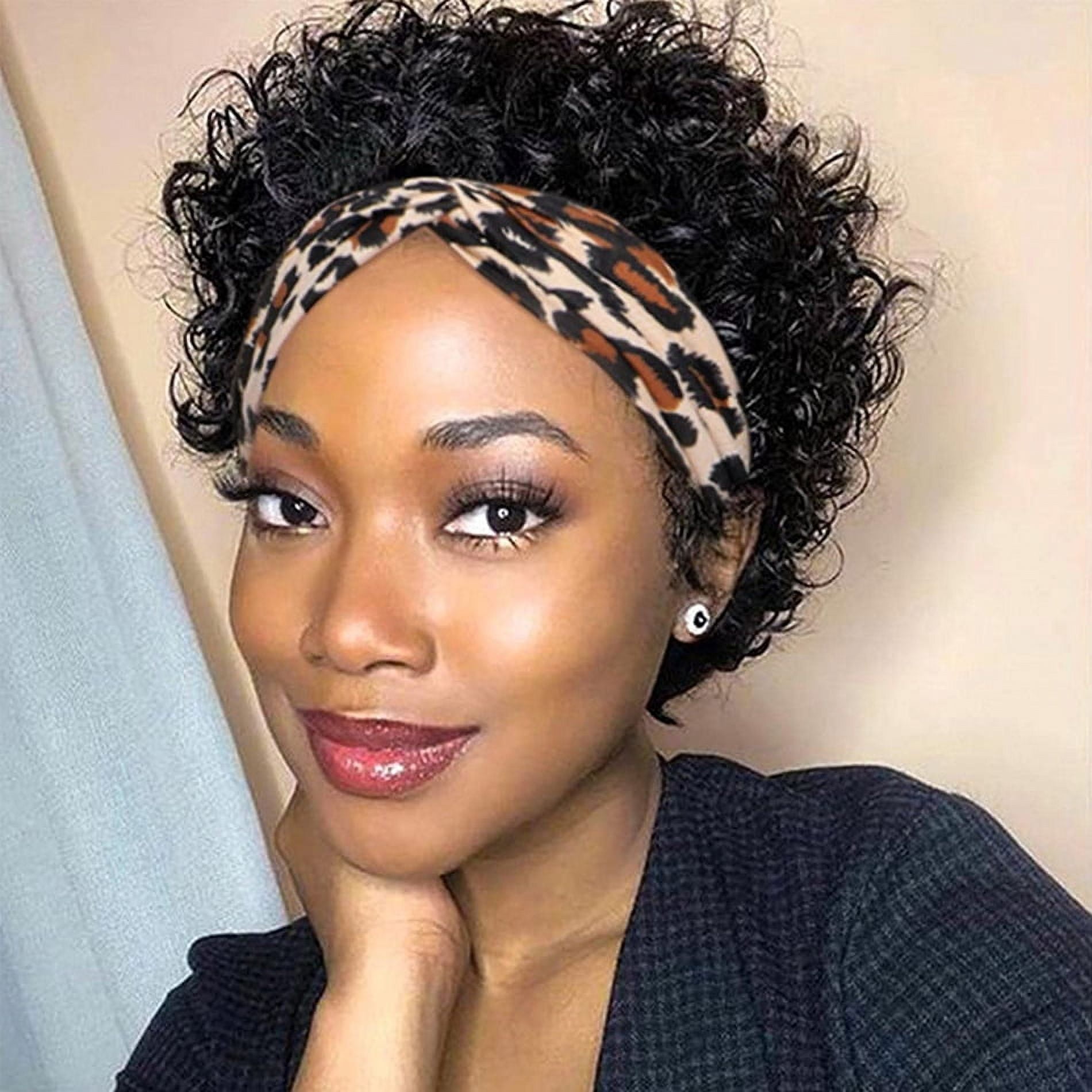 #1B Headband Wig Pixie Cut Curly Headband Wig Human Hair Glueless Pixie Wigs Curly Headband Wigs for Black Women Human Hair Brazilian Virgin Short Curly Human Hair Wigs