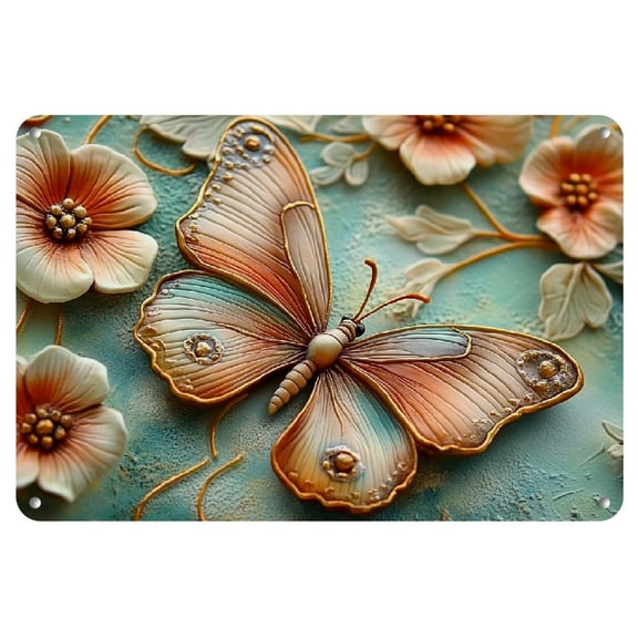3D Effect Decor| Elegant Butterfly & Floral Effect Metal Wall Art - 12x8 Inch Durable Iron Decor with Rustic, Traditional Design for Home, Living Room, Bedroom, Garden, Dining, Bar, Cafe