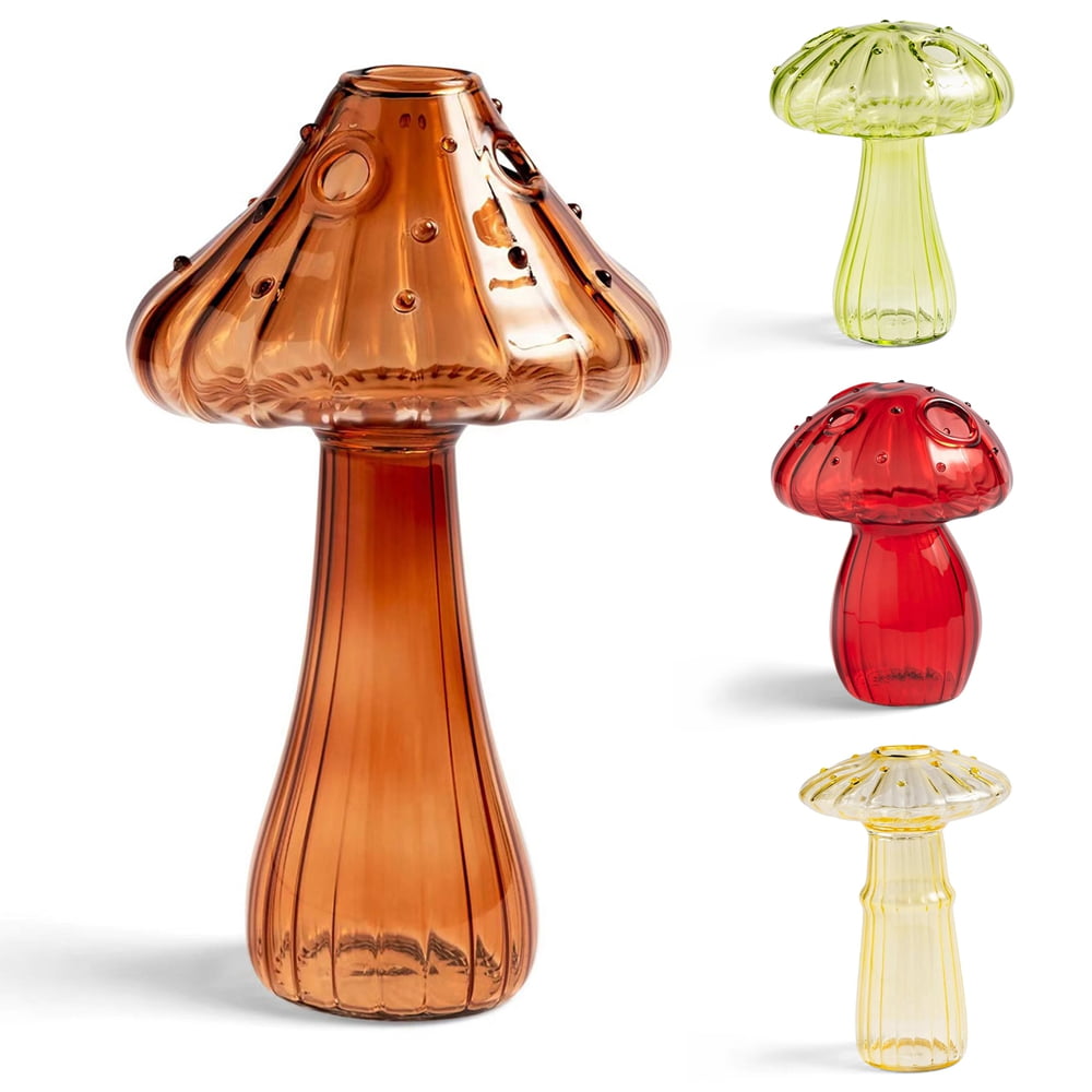 Decorative Mushroom Vase, Unique Brown Glass Vase for Home/Kitchen