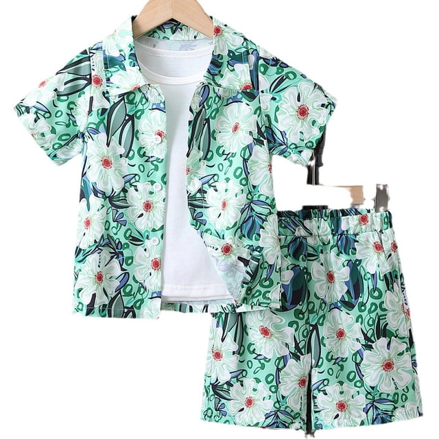 MIASHUI Toddler Boy Beach Outfit Set Summer Print Button Down Shirt Short Pants,Light Green,2-3 Years