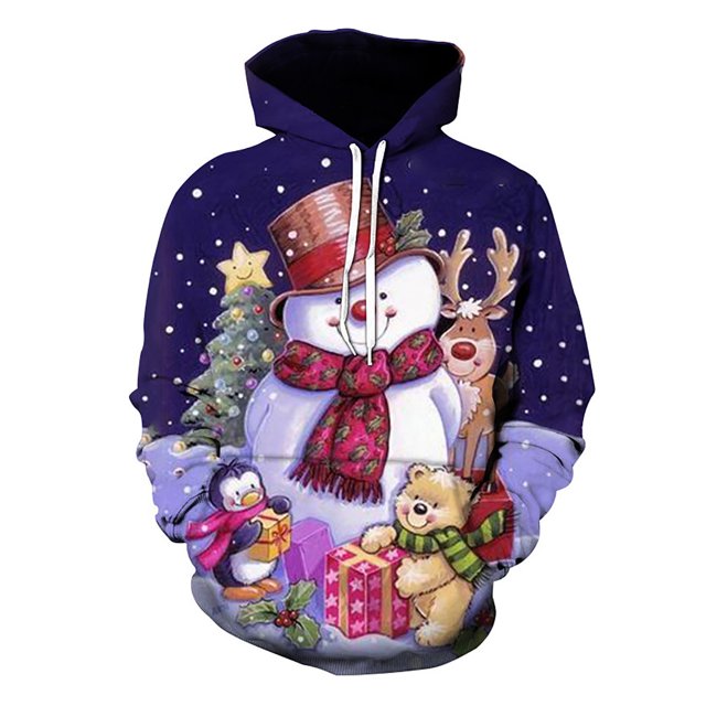 Pull de Noël Décontracté pour Hommes, Sweat à Capuche Imprimé Numérique