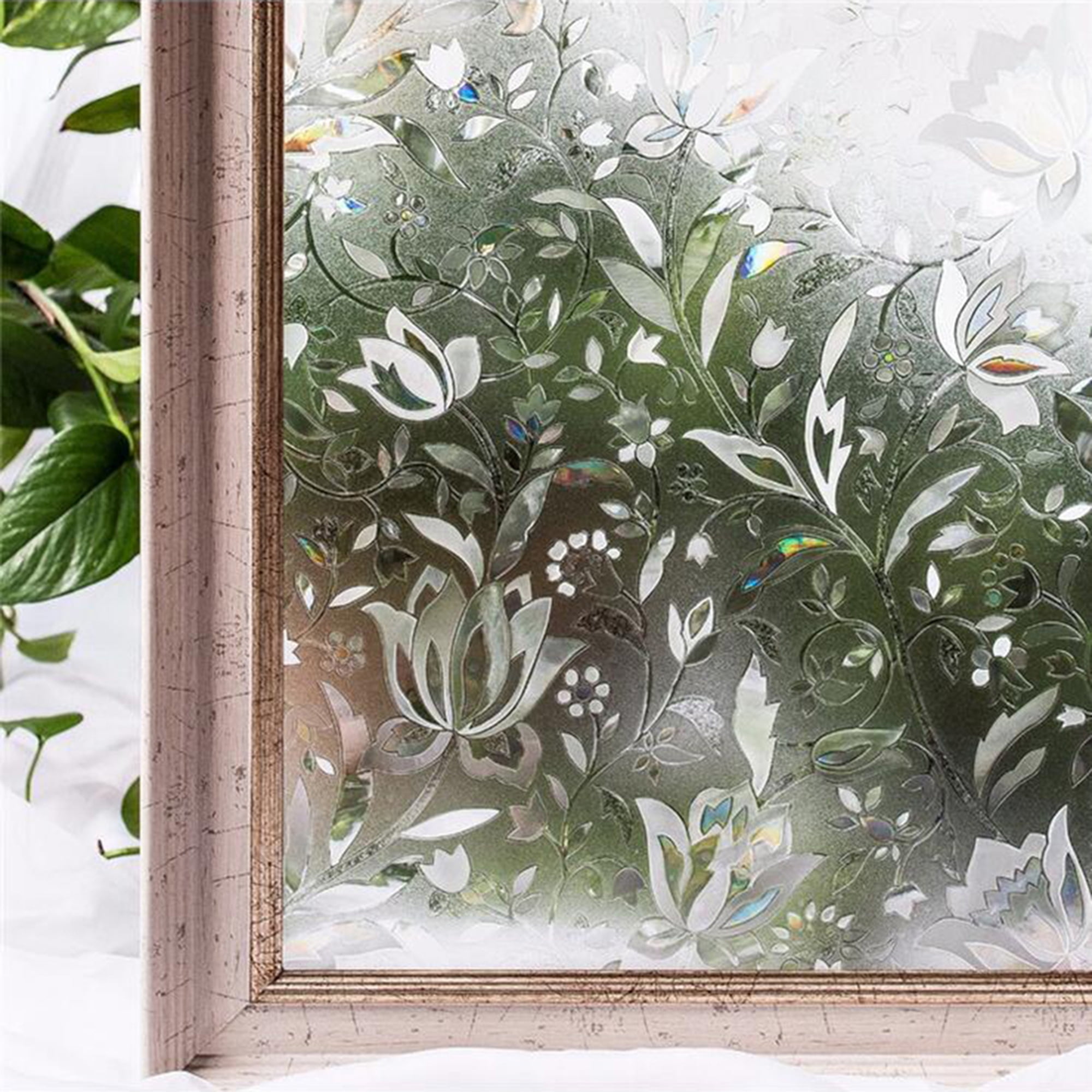 3D Static Glass Cling Window Films, Privacy Film Decorative Flower Sticker AntiUv Peel And