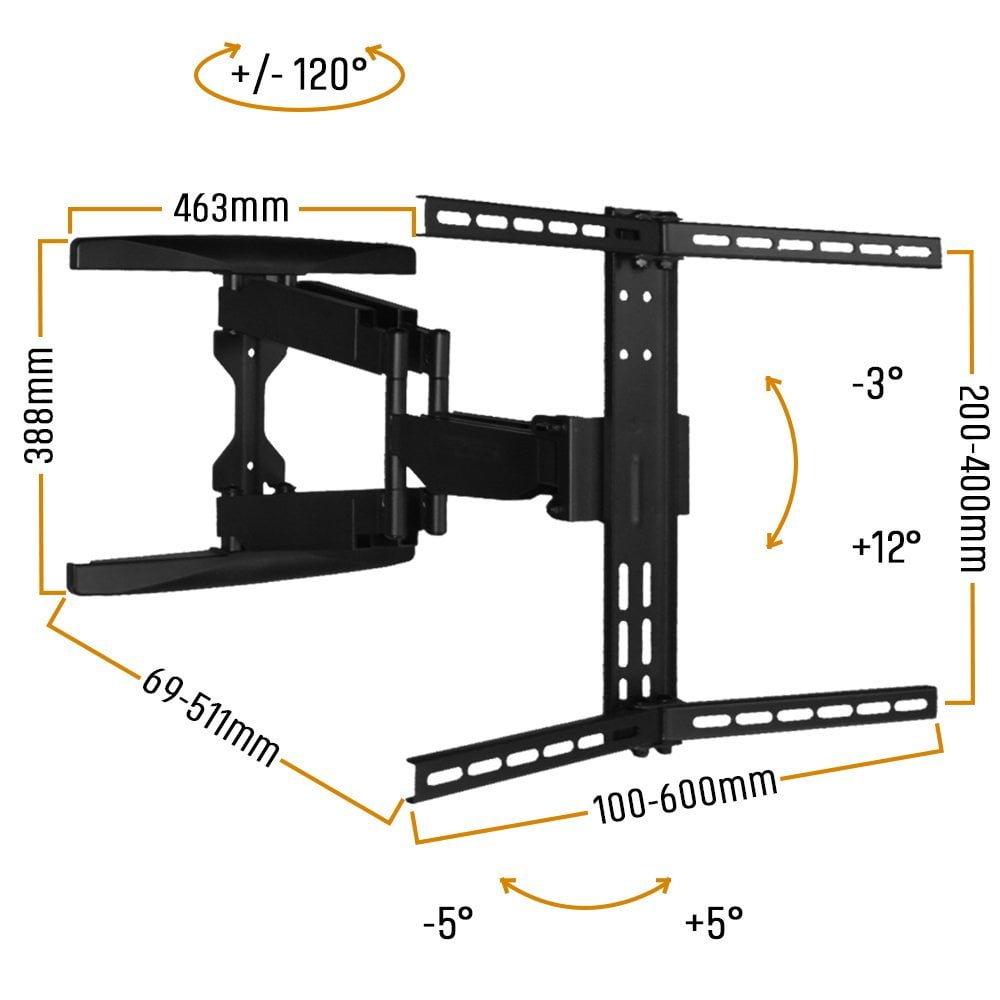 "Koramzi Full Motion TV Wall Mount for Curved & Flat TVs, Fits 32 to 80"", 600X400 VESA, Includes HDMI Cable"