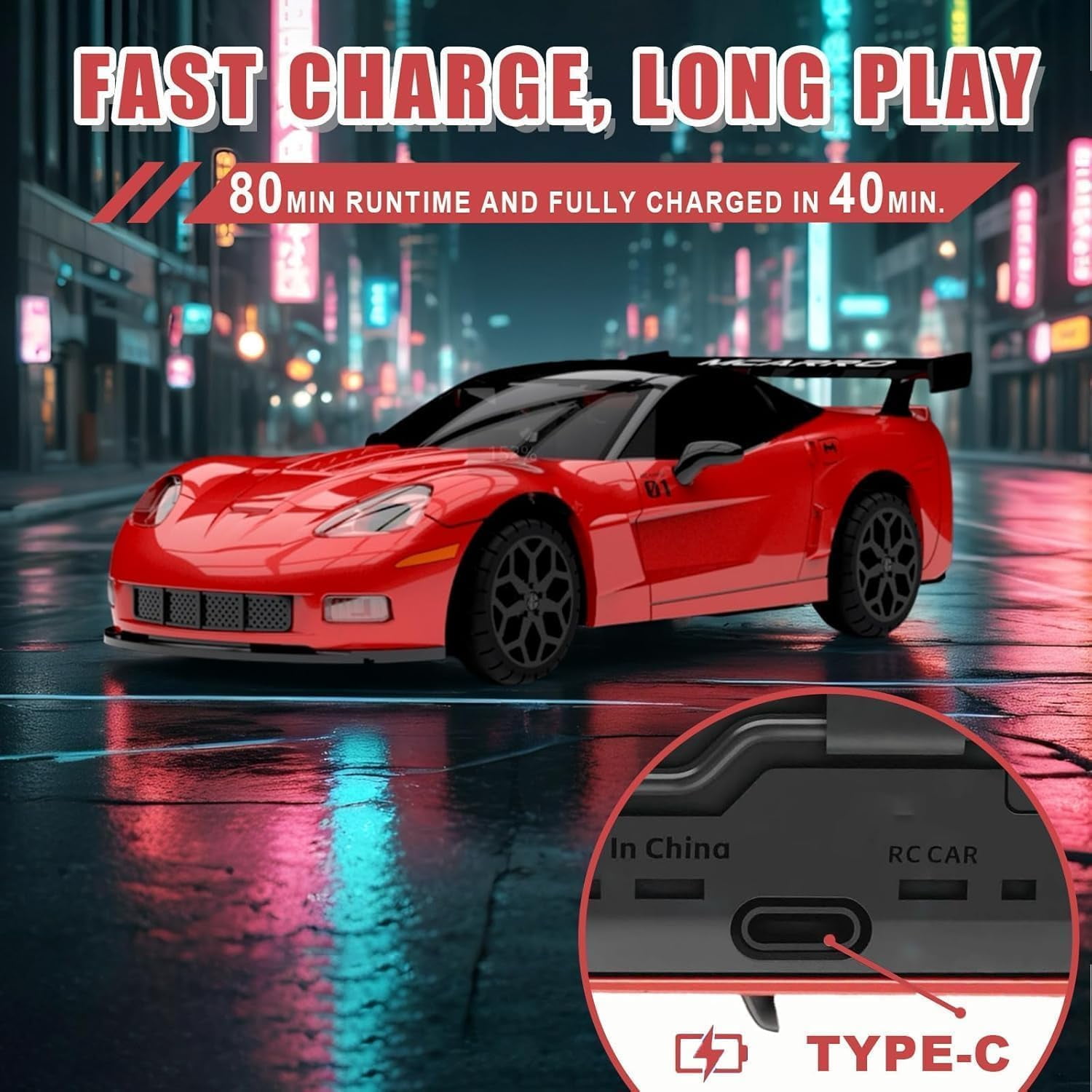 MC011 1/43 Scale RC Drift Car with Live Camera, 2.4G Smartphone Controlled FPV RC Racing Car with LED Lights, Immersive Wireless FPV Toy for Teens & Adults