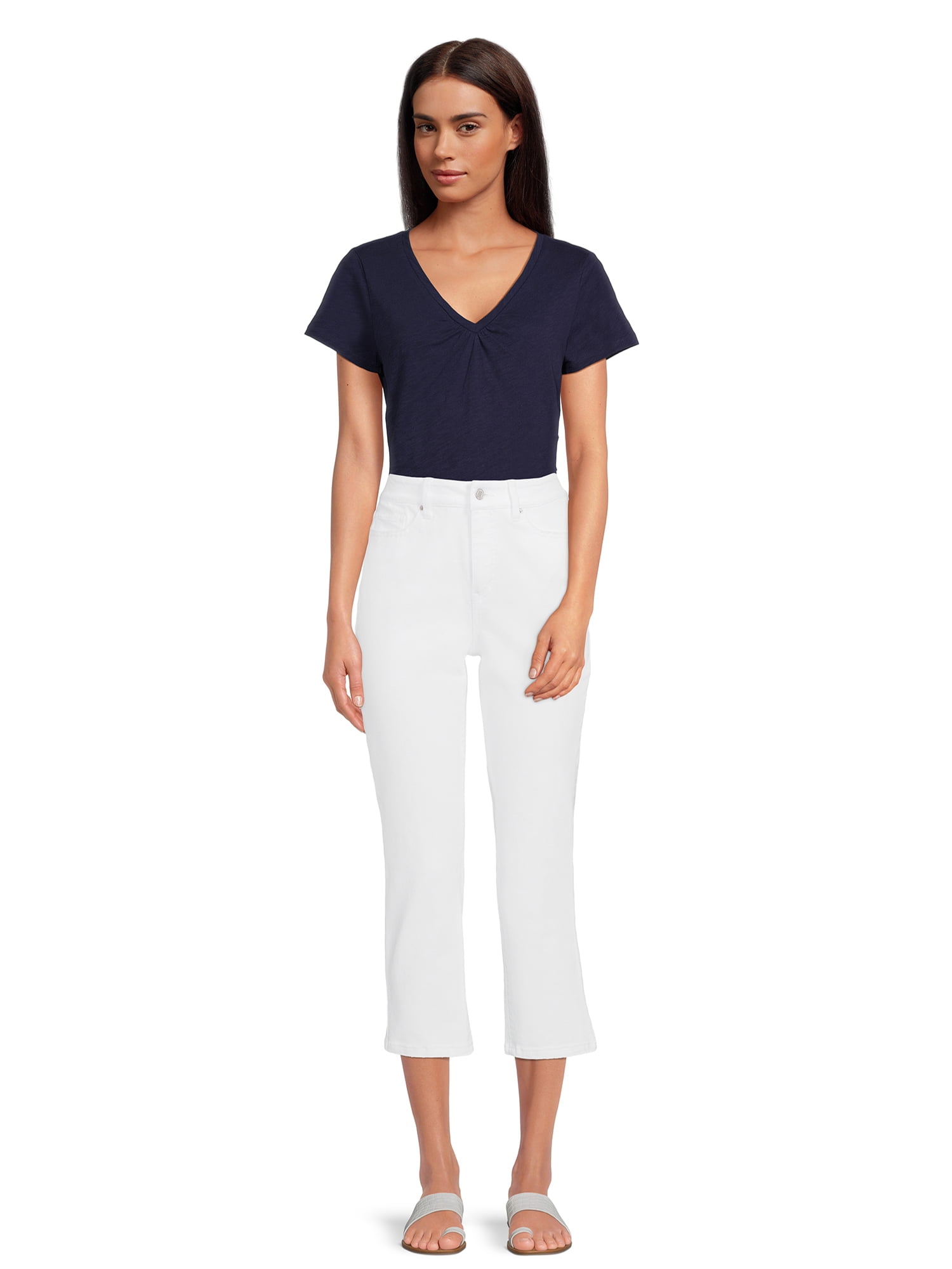RealSize Women's Shirred V-Neck Tee with Short Sleeves, Sizes XS-3XL