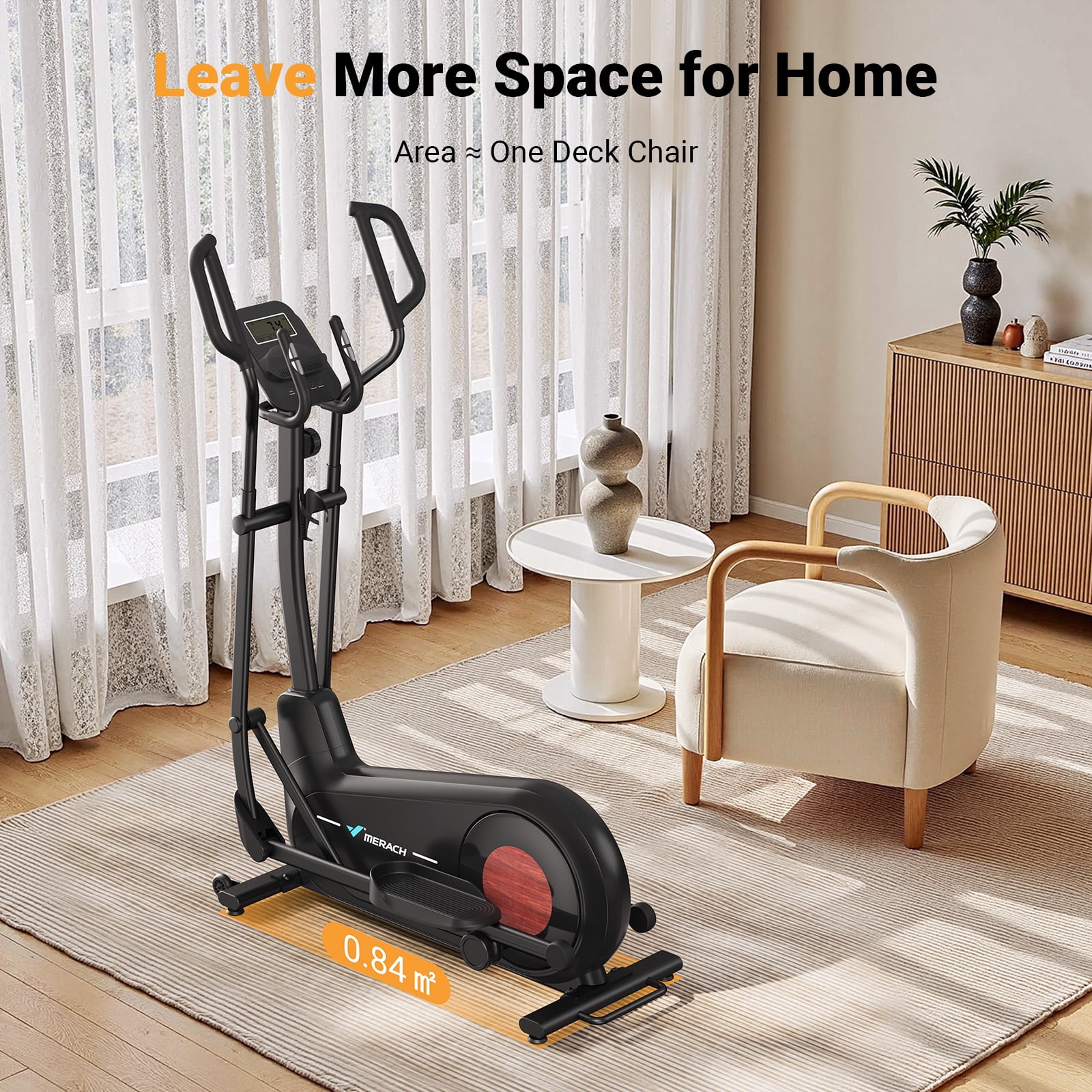 MERACH Quiet Elliptical Machine for Home Use, 19" Stride, Low-Impact Cardio, 400 lbs Capacity, Smooth & Joint-Friendly Exercise Equipment