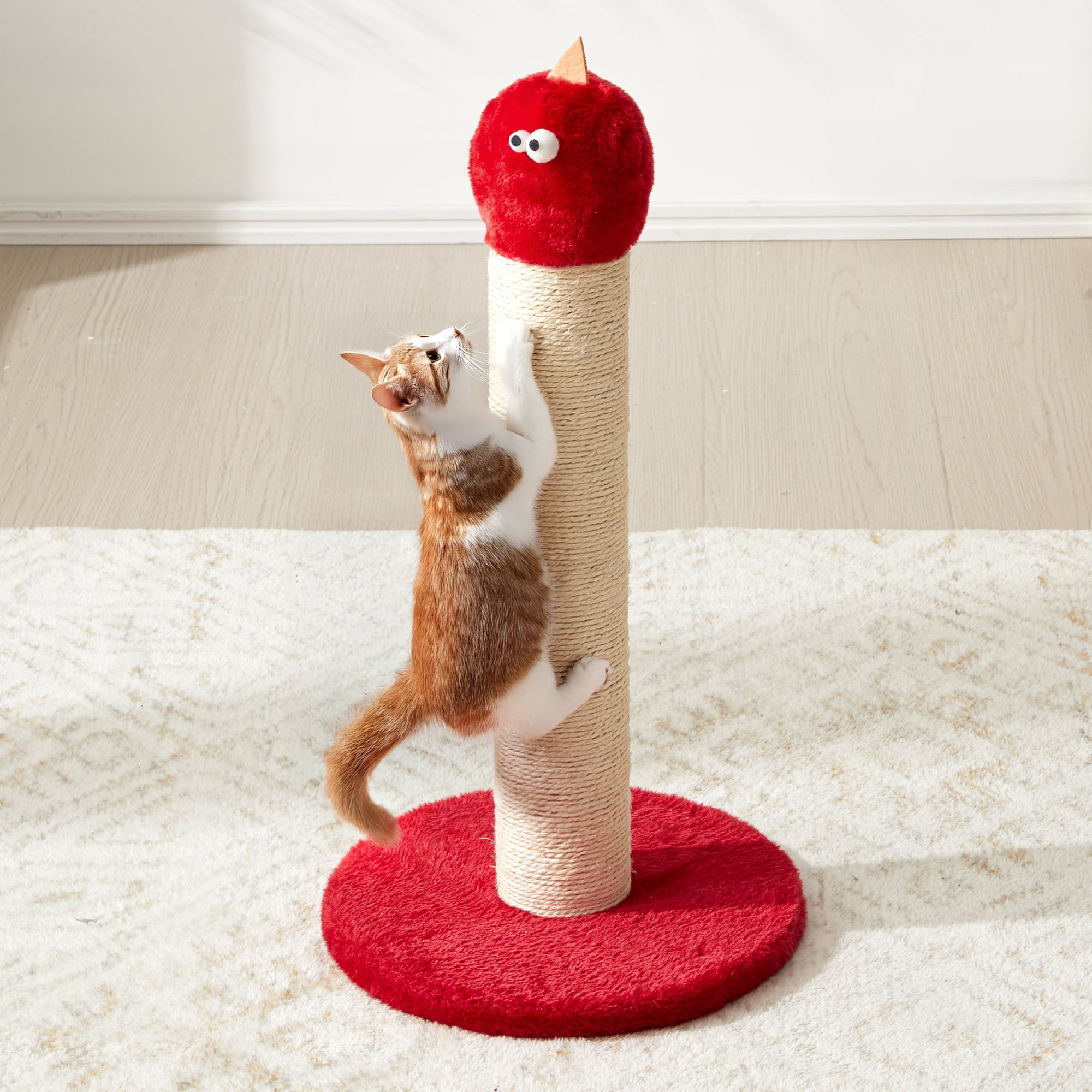 HEYNEMO 22" Cat Scratching Post, Sisal Cat Scratcher with Interactive Hanging Toy, Monster Scratch Pole for Indoor Cats, Cute Cat Scratch Post for Kittens & Large Cats, Red