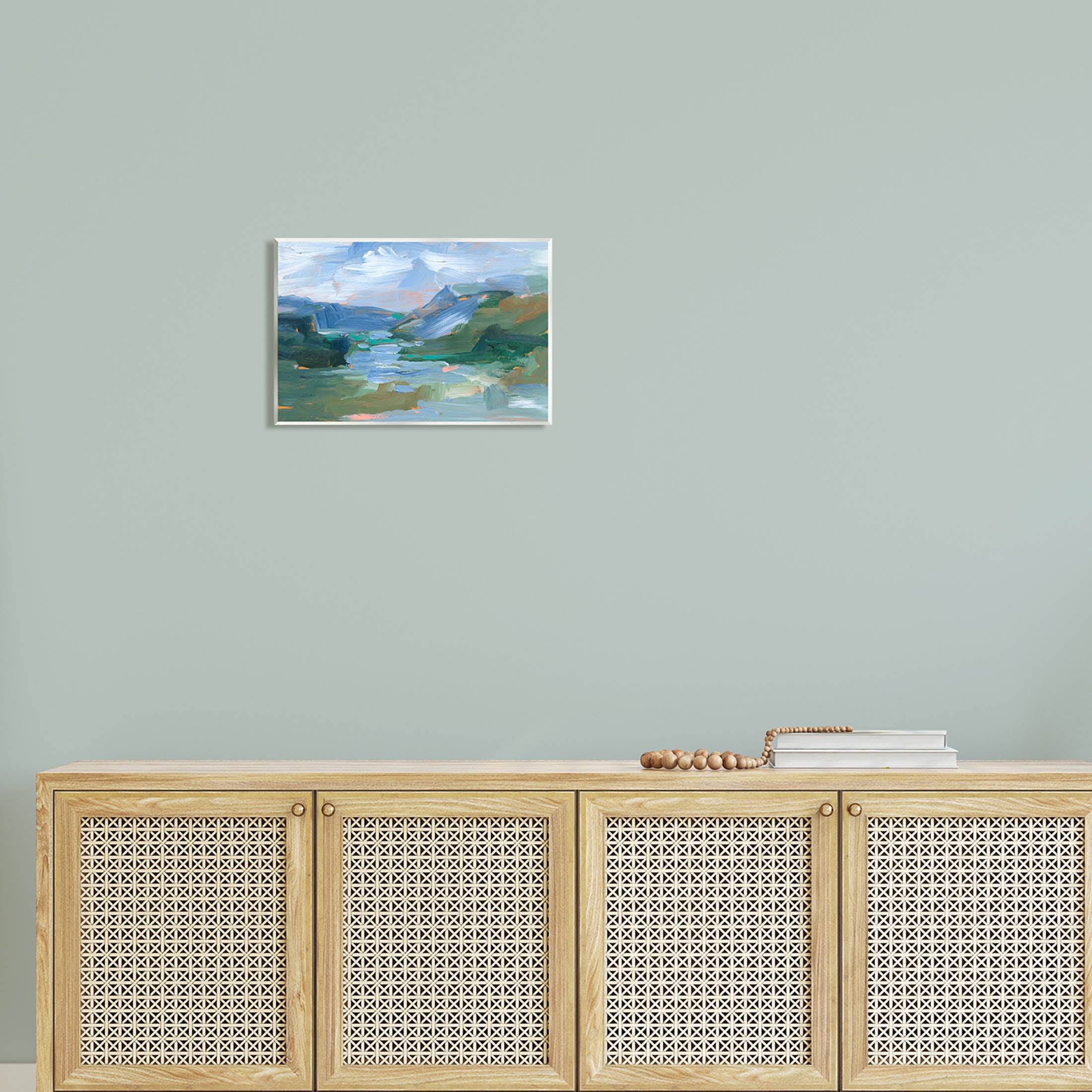 River Through Mountains Abstract Scene Landscape Painting Unframed Art Print Wall Art