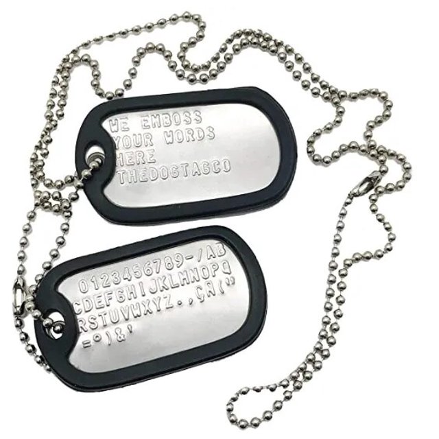 Etiqueta de perro militar de acero inoxidable, Juego de 2 collares personalizados de estilo militar con cadena de bolas, silenciadores, collares personalizados
