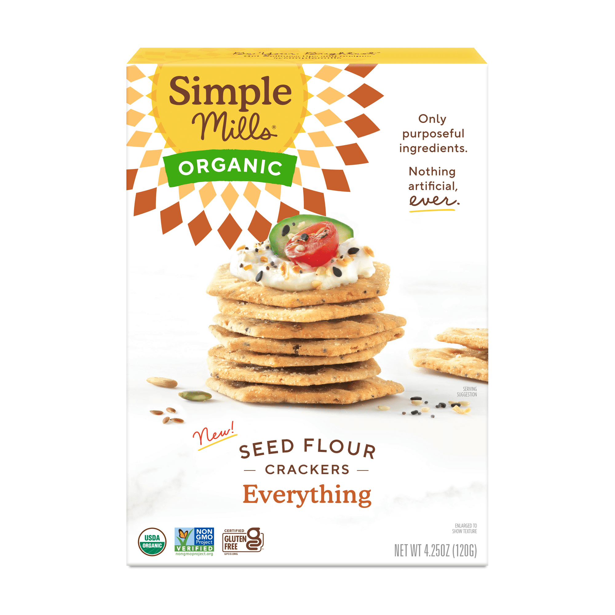 Simple Mills Organic Seed Flour Crackers, Everything Seasoning, Gluten-Free, 4.25 oz