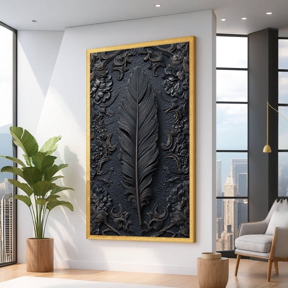 Vintage Bronze Feather Design Wall Art, Ornate Floral Pattern, Elegant Home Decor, Classic Baroque Style Decoration UNFRAMED Poster, Wall Art for Decor, Present, 8x12