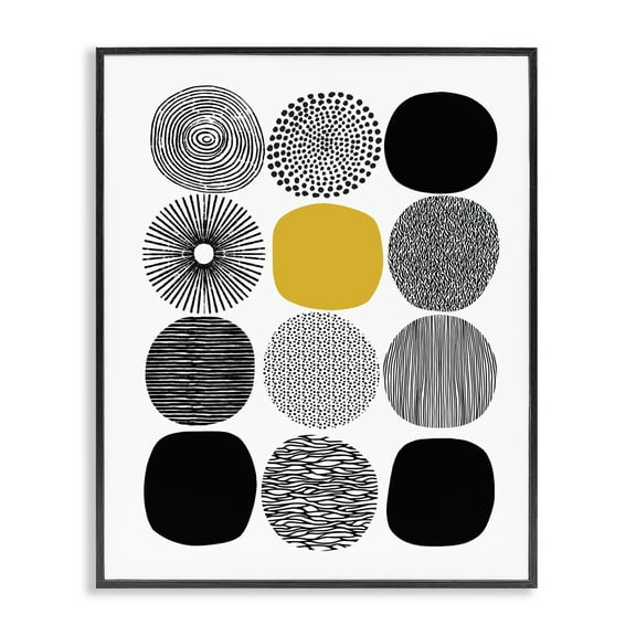 Stupell Industries Patterned Circles Yellow Accent Abstract Painting Black Framed Art Print Wall Art, 16 x 20