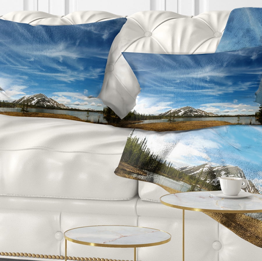 Sofa Throw Pillow Designart CU11084-12-20 Mountain and Lake Under Blue Sky Seashore Lumbar Cushion Cover for Living Room x 20 in in 12 in