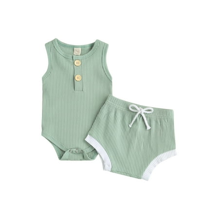 

Bagilaanoe 2pcs Newborn Baby Boy Girl Short Pants Set Sleeveless Romper Tops + Shorts 6M 12M 18M 24M Infant Casual Summer Outfits