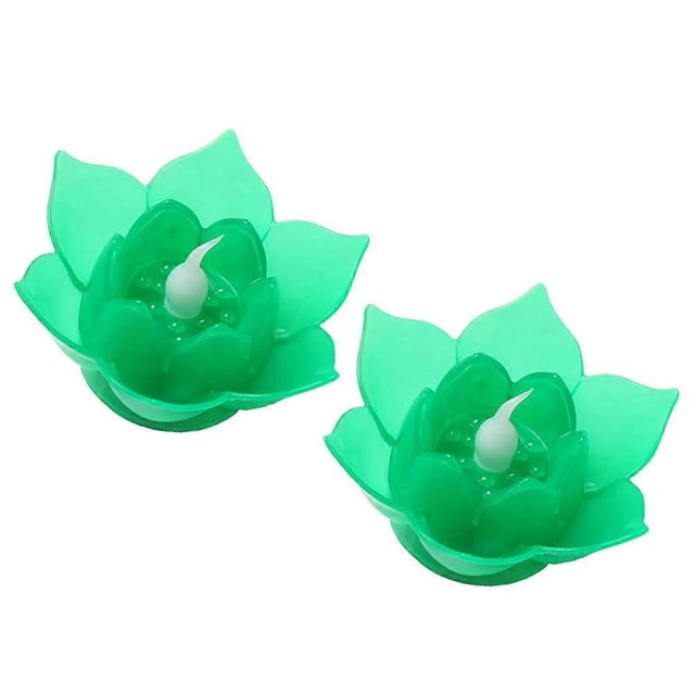 LED Electronic Lotus Flower Lamp Night Light Home Users Decoration Lighting Green 2Pcs