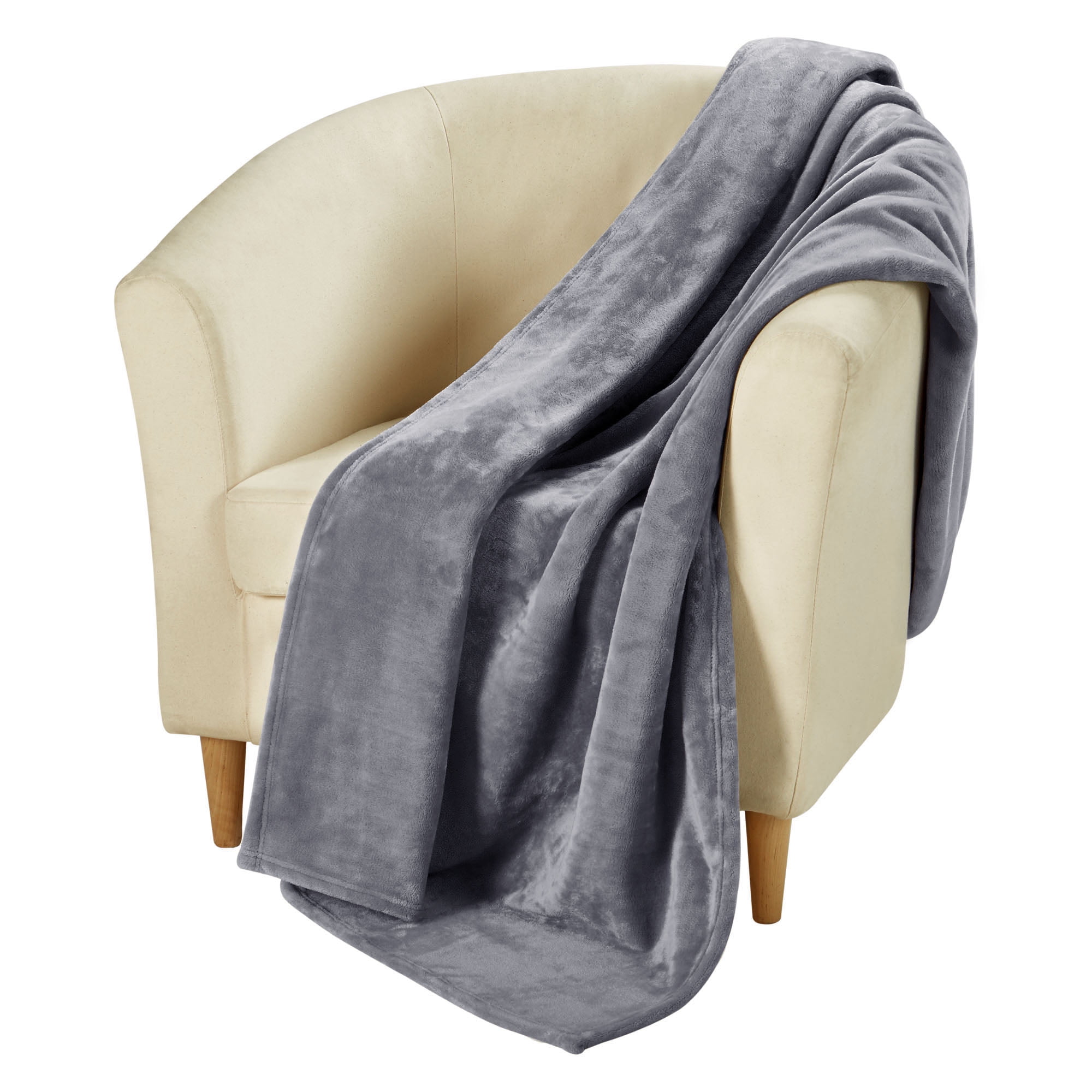 HOMETRENDS Grey Velvet Plush Blanket, Twin, 20% Recycled Polyester