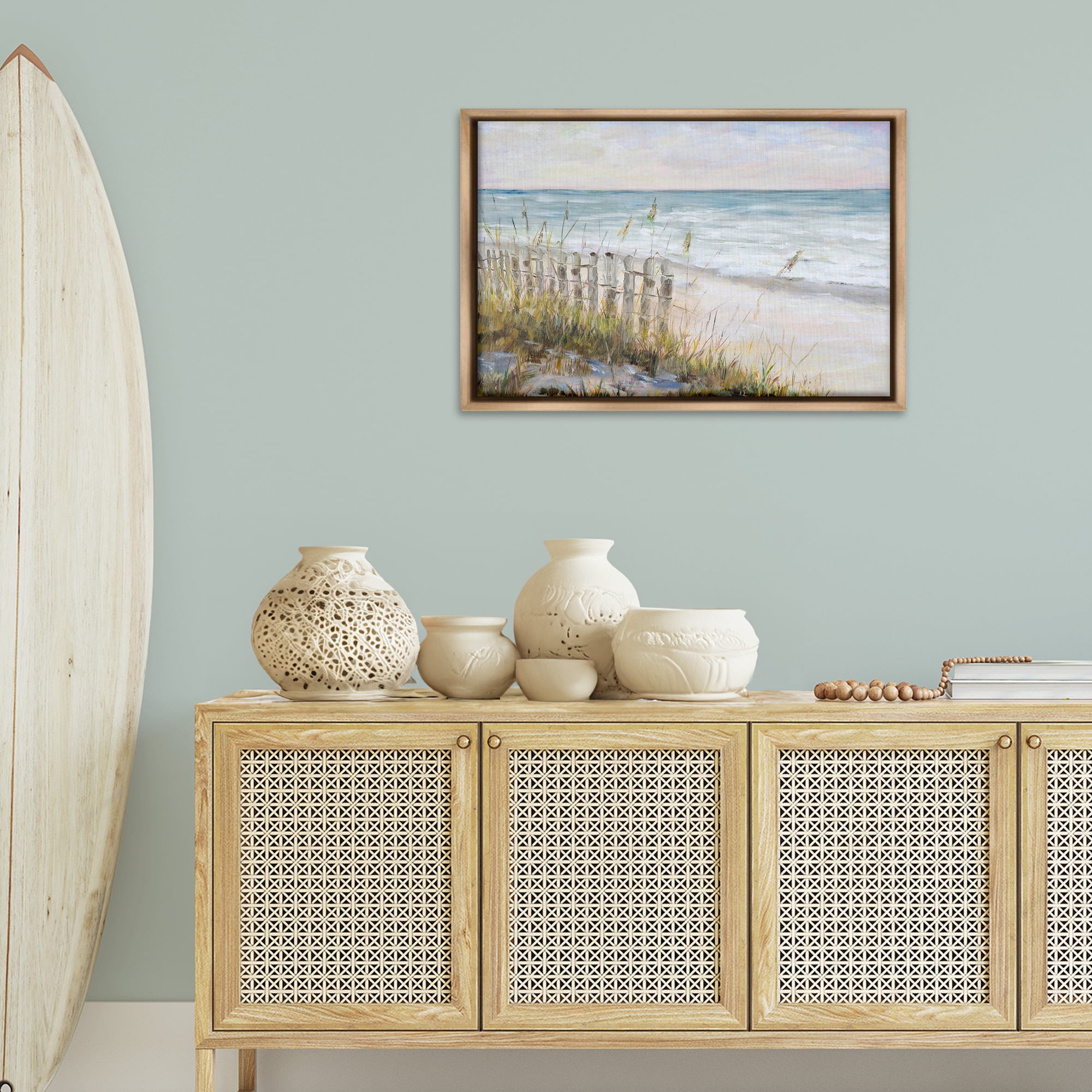 Stupell Industries Beach Tide Pools Landscape Painting Brown Floater Framed Canvas Art Print Wall Art, 31 x 21