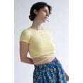 thumbnail image 2 of Yellow Rhinestone Smiley Tie Waist Tee - Women's Short Sleeve Crop Top, 2 of 4