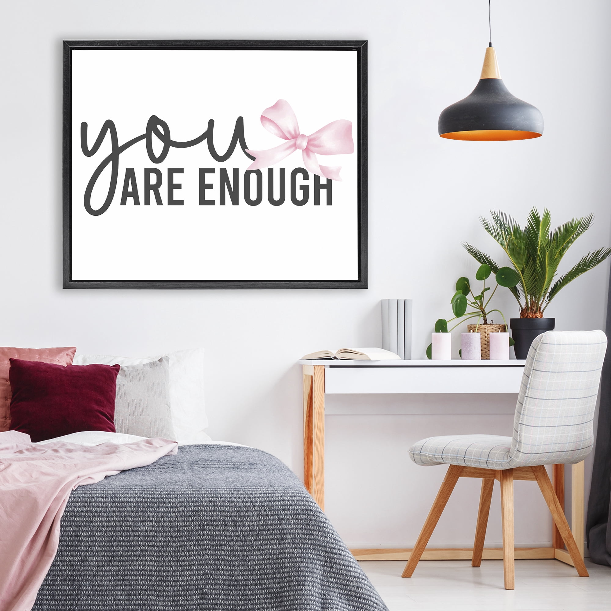 Stupell Industries You Are Enough with Ribbon Black Framed Floater Canvas Wall Art, design by Kim Allen