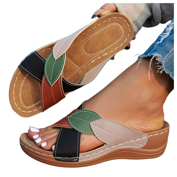 Orthopedic Platform Wedge Dressy Sandals for Women 2025 Fashion Casual Leaf Open Toe Mid Heel Dress Slides