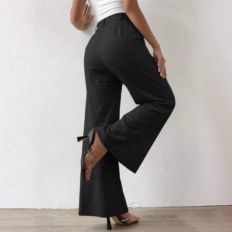 black flowy dress pants Womens Trendy Wide Leg High Waisted Pants Office Casual M Fashion Fit Ball_Gown Mismatched Black Double Fdy Color:Chocolate Brown