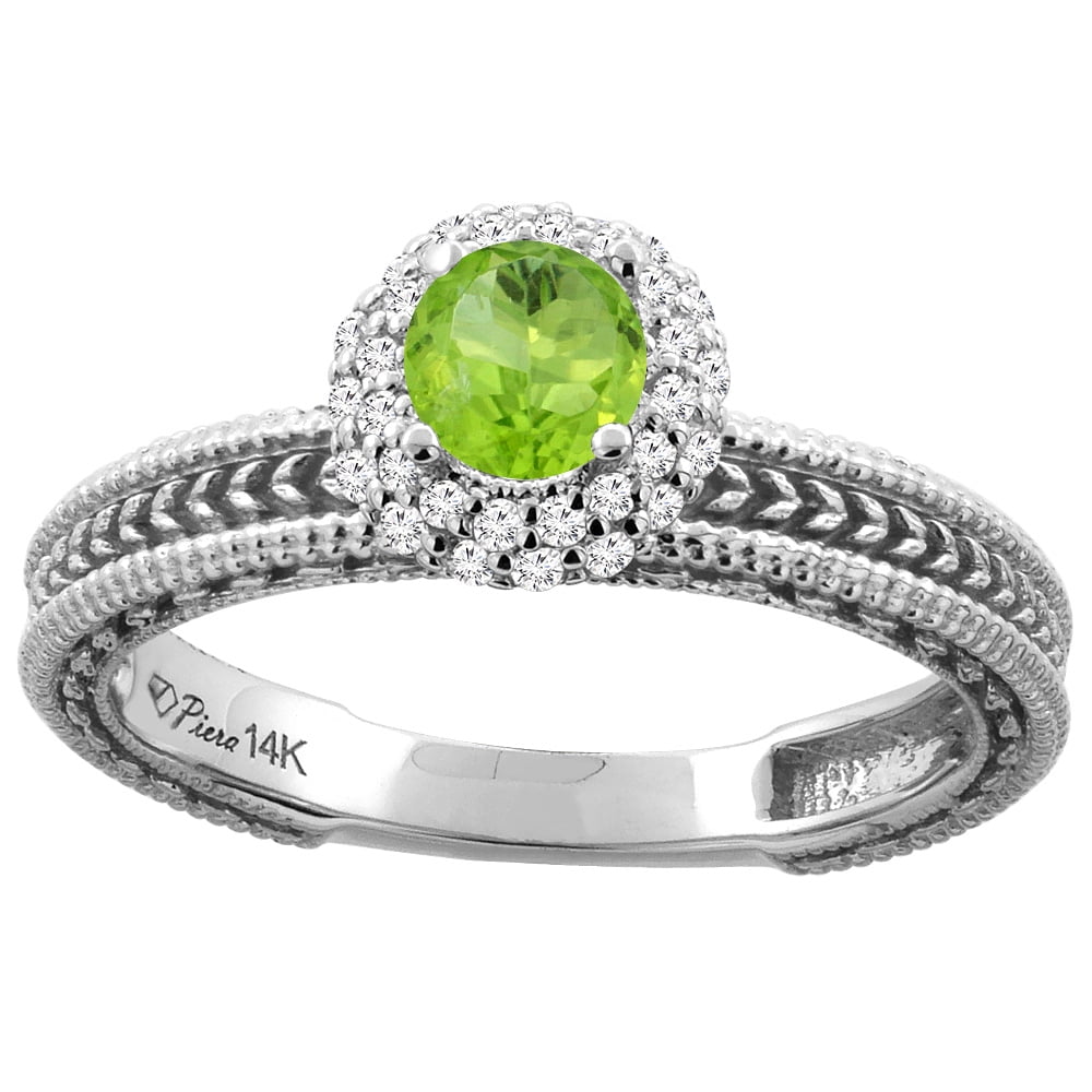 14K White Gold Natural Peridot & Diamond Engagement Ring Round 5 mm, size 5 by Gabriella Gold