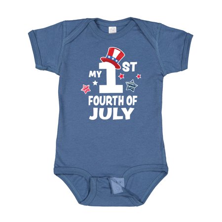 

Inktastic My 1st 4th of July with Stars and Striped Hat Boys or Girls Baby Bodysuit