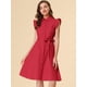 thumbnail image 2 of Vestido Camisero A Media Pierna De Algodón Con Cinturón Y Manga Con Volantes Y Cierre De Botón Para Oficina De Trabajo Para Mujer rojo XS, 2 of 6