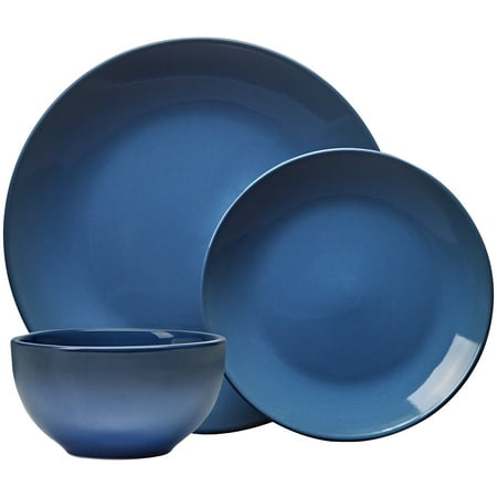 4 Piece Dish Set Mainstays Painter's Ombre 12-piece Lapis Blue Stoneware Dinnerware Set, Walmart Exclusive ()