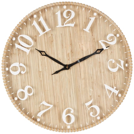 DecMode 24 Light Brown Wood Distressed Wall Clock with Beaded Wood Frame