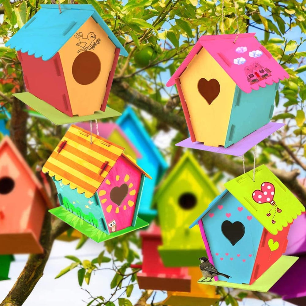 4 Pack Bird House Crafts for Kids Ages 5-8 8-12, Buildable DIY Birdhouse Kit  for