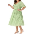 thumbnail image 2 of DARING DIVA Plus Size Midi Bubble Sleeve Semi Sheer Fit Flare Dress 2X Grass Green, 2 of 6