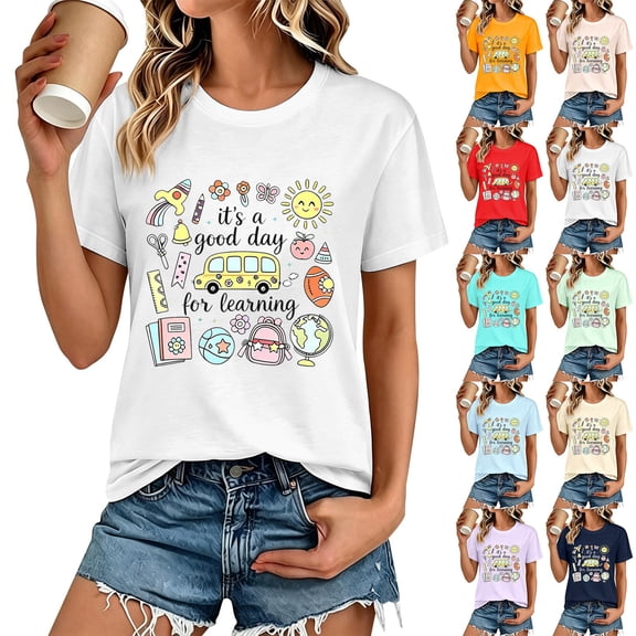 Endives Women's Short Sleeve T-shirt Plus Size Teacher Shirt Womens Graphic T Shirt Summer Tops Funny Print Crew Neck Casual Loose Cute T Shirts T Shirts for Women Mint Green M