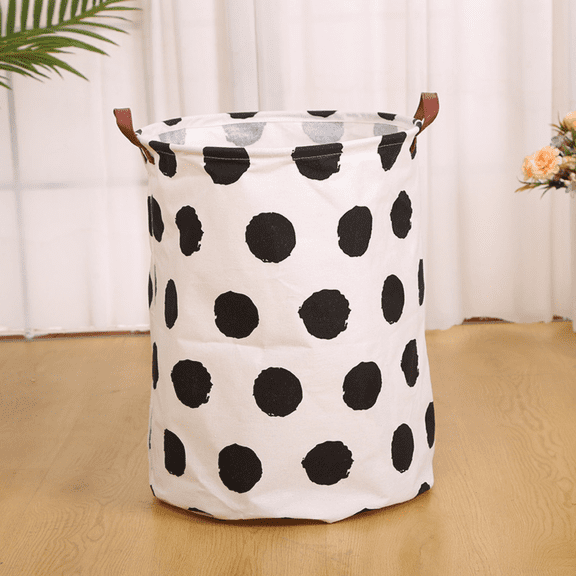 SPACEMUSE 80L Laundry Hamper, Large Collapsible Canvas Storage Baskets, Freestanding Waterproof Clothes Hamper with Easy Carry Handles for Laundry Room, Bedroom, Bathroom, Dorm, Black Dots