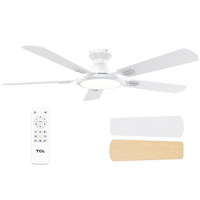 Ventilador de techo TCL, 132 cm, montaje empotrado, luz remota, 6 velocidades