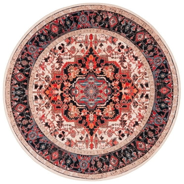 SAFAVIEH Riviera Ellie Medallion Polyester Machine Washable Area Rug, Ivory/Blue, 6'7" x 6'7" Round