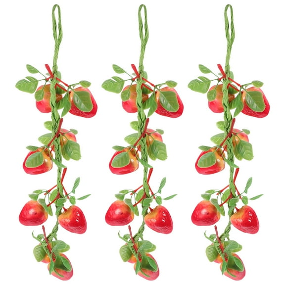OUNONA Realistic Red Artificial Strawberry Garland for Decoration Expandable Polystyrene 3pcs