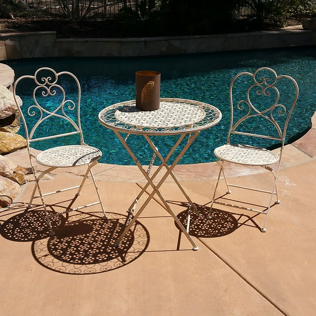 Modern Home Marseille Ensemble Bistro Pliant 3 Pcs en Fer Vieilli