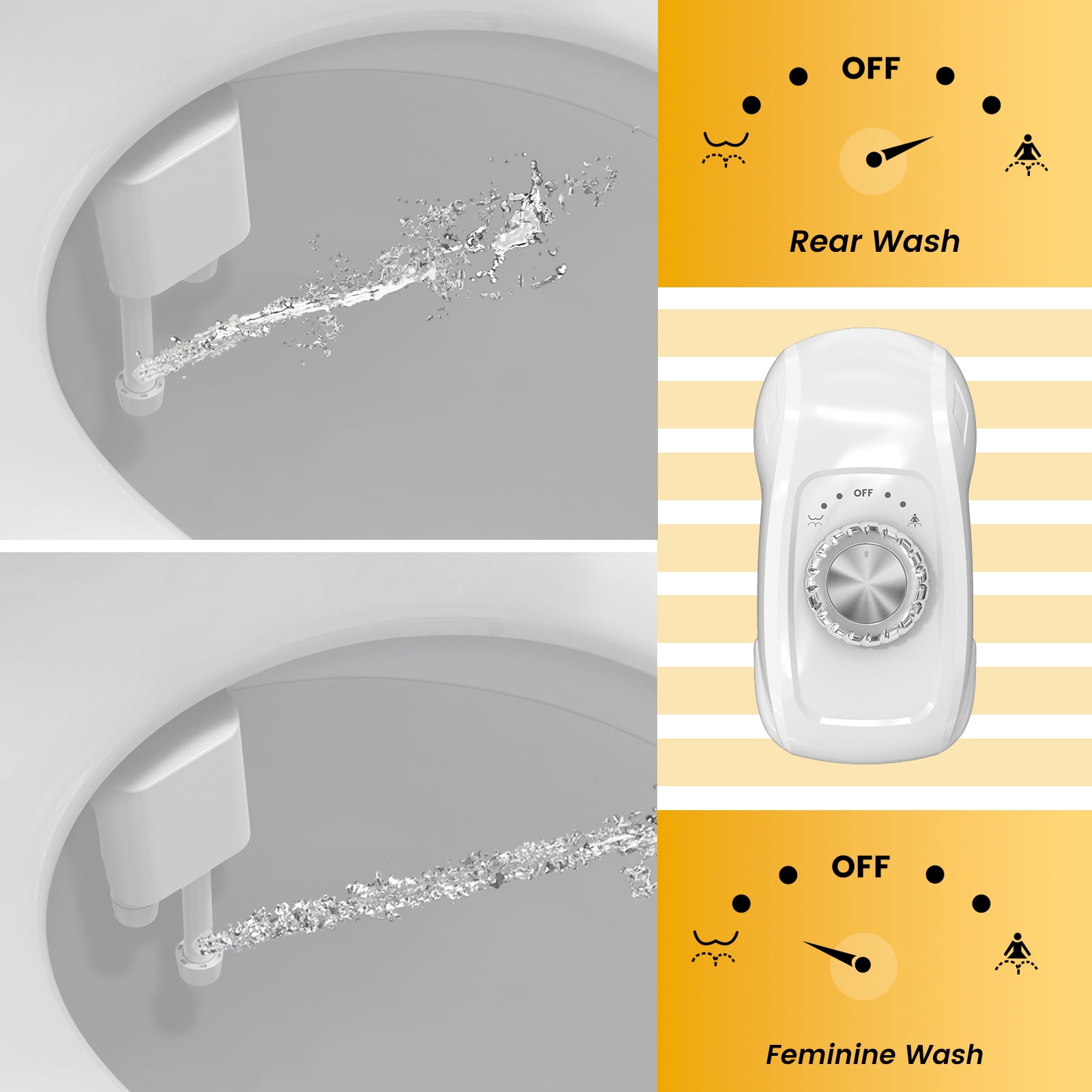 Couradric Bidet Attachment: Dual Nozzle , Hidden Nozzle, Adjustable Water Pressure- White