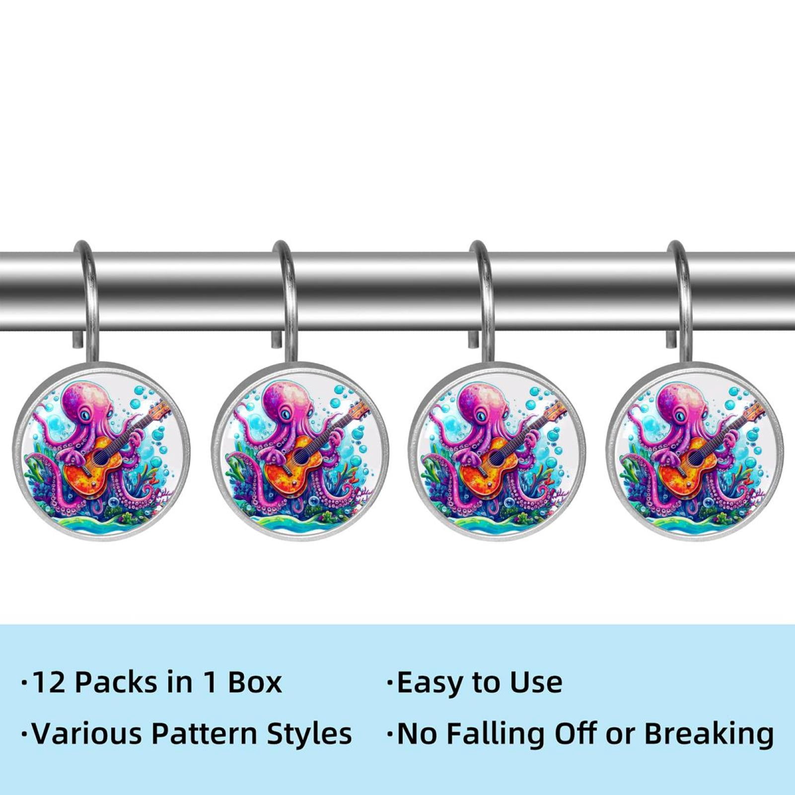 12pcs Decorative Shower Curtain Hooks, Rust Resistant Shower Rings for Bathroom Living Room,Rustproof Stainless Steel Rings for Shower Curtain and Liner Rods,Guitar Octopus