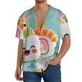 thumbnail image 7 of Lsque Kawaii Sushi Characters Delight print Men's Cuban Collar Short Sleeve Shirt Summer Beachwear Casual Button Down Fashionable Vacation Leisure Shirt-Small, 7 of 7