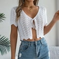 thumbnail image 2 of Summer Lace Up Hollowed Out Short Sleeved Knitted Cardigan Vacation Navel Sun Shirt Sun Shirt Women Sun Shirt, 2 of 8