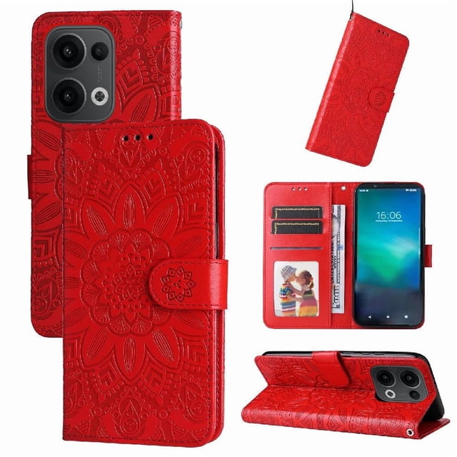 Funda tipo cartera GANGXUN para OPPO Reno 14 5G , diseño girasol, cuero PU, soporte, cierre magnético, tarjetero