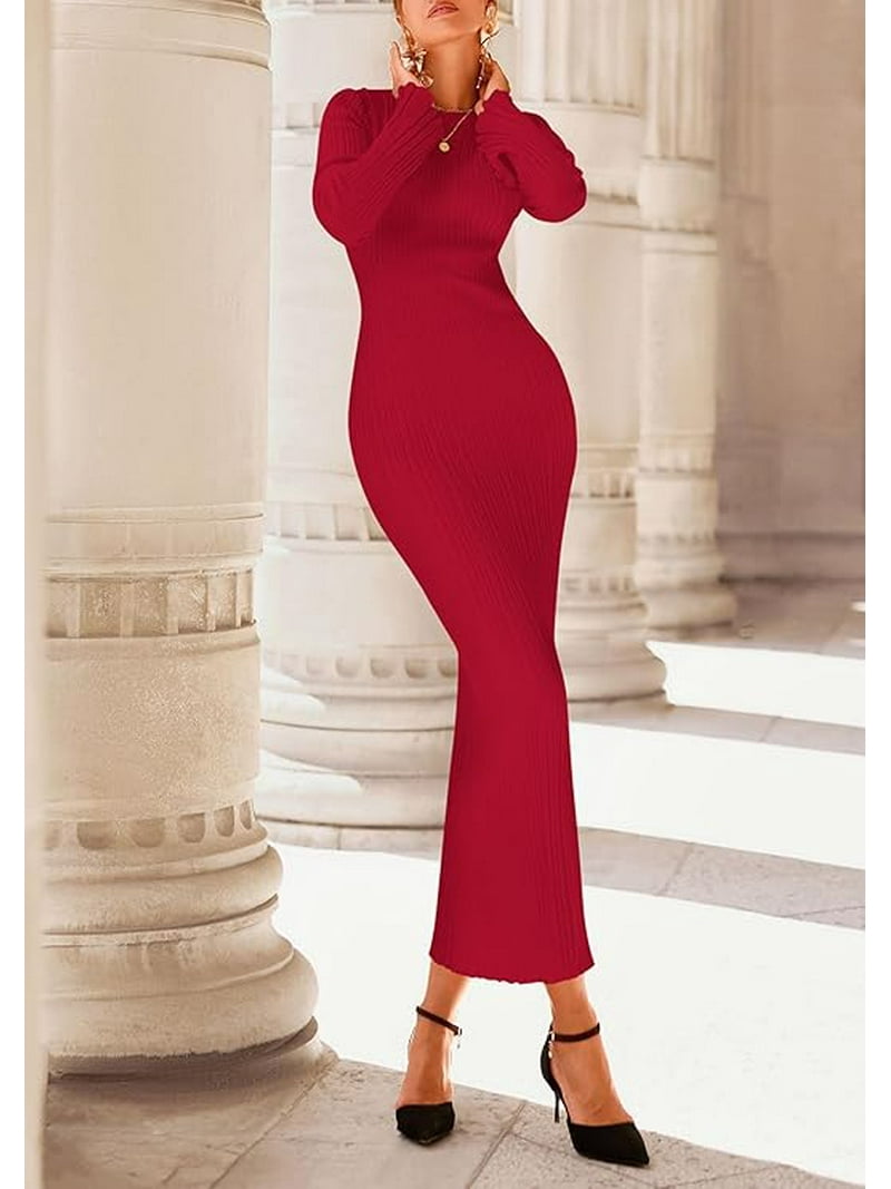 knee length dresses for ladies Wherever You Go Red Turtleneck Sweater Dress – Shop the Mint