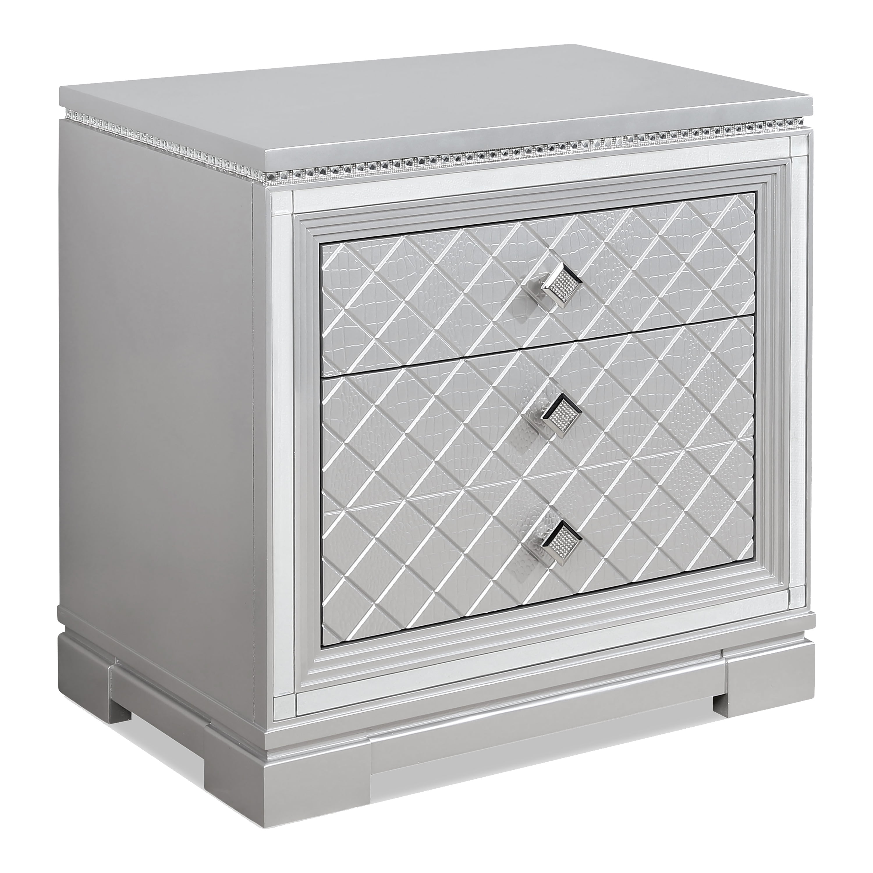 Furniture of America Gelmore Adult Glam 2-Drawer Nightstand, Silver